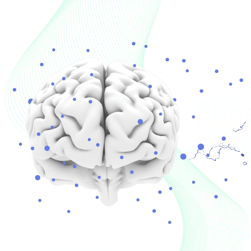 Healthcare technology explainer video thumbnail featuring 3D brain and neural data visualization