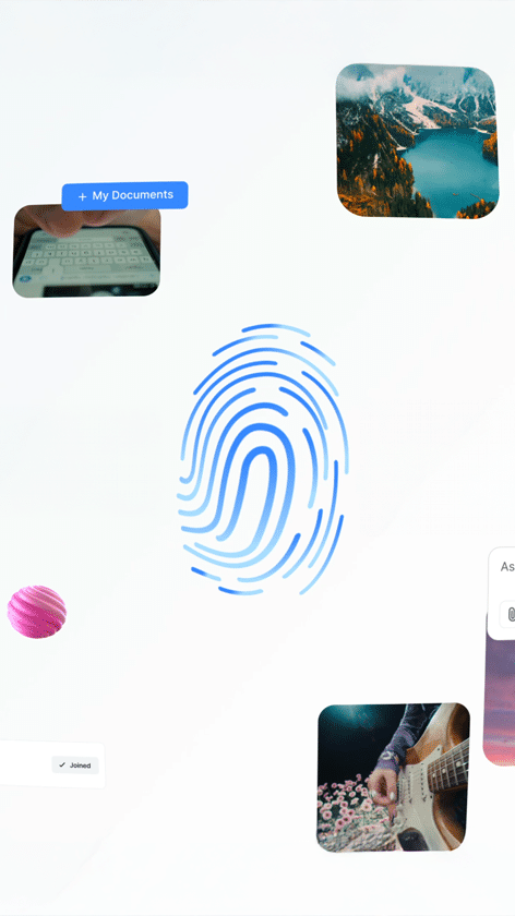 Product motion graphics animation showing fingerprint and floating icons