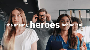 Corporate motion graphics featuring diverse creative team in office